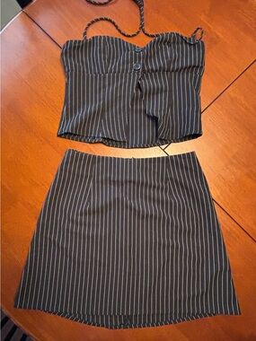Princess Polly Black Pinstripe Two-Piece Skirt Set
